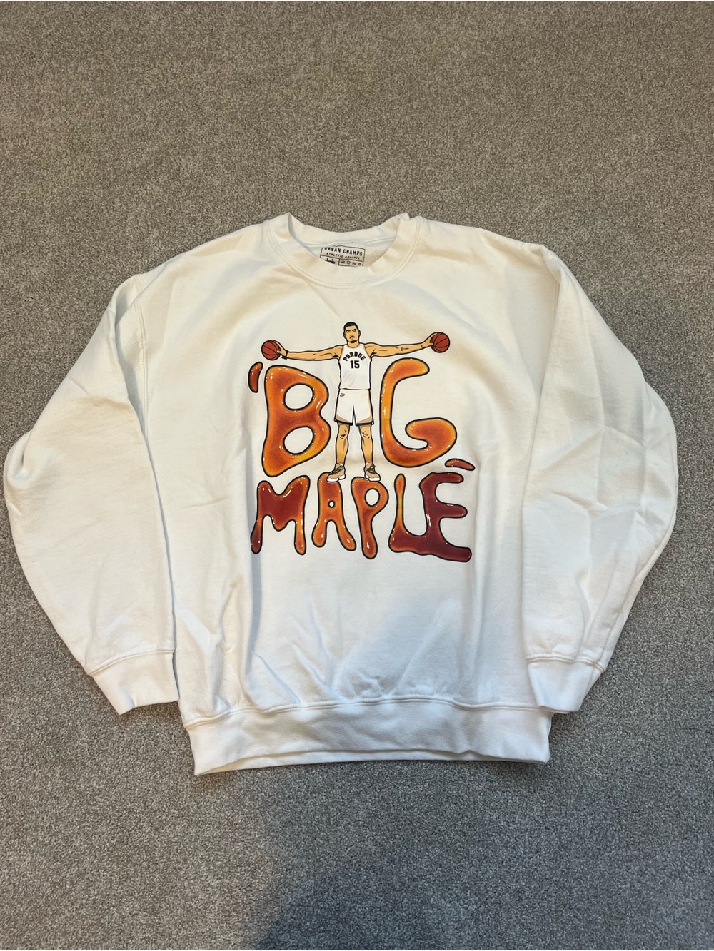 Purdue White 'Big Maple' Graphic Crewneck Sweatshirt Zach Edey